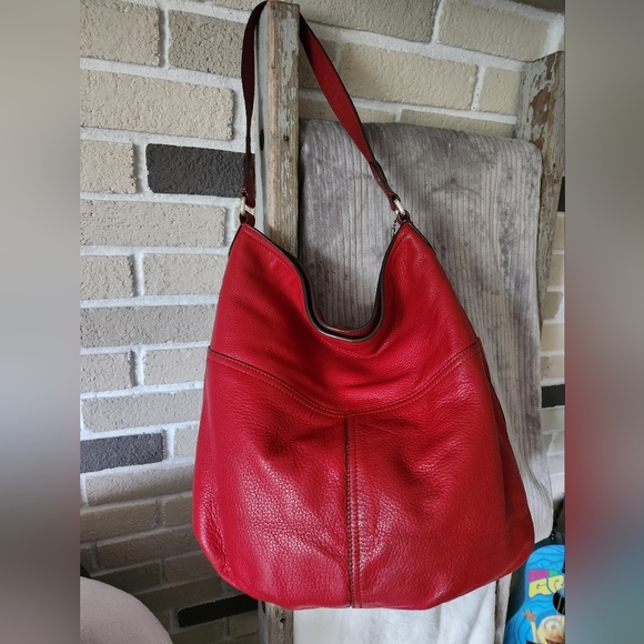 Lauren Ralph Lauren Red Pebbled Leather Bag - Picture 3 of 17